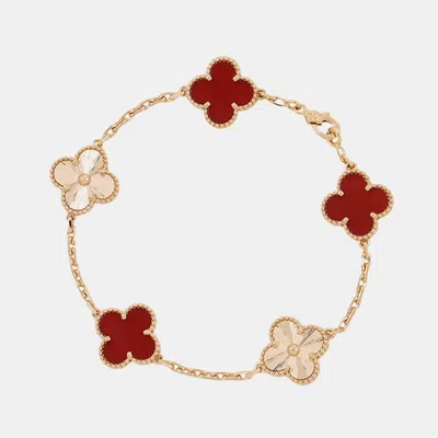 Pre-owned Van Cleef & Arpels Vintage Alhambra 5 Motif 18k Pink Gold Bracelet