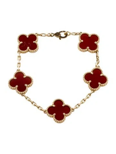 Pre-owned Van Cleef & Arpels Vintage Alhambra 5 Motif Bracelet, 5.75" In Multi