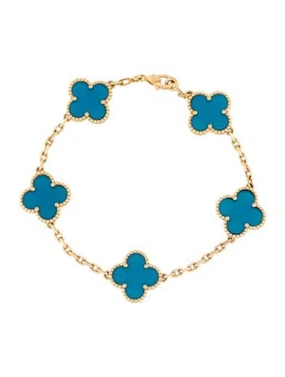 Pre-owned Van Cleef & Arpels Vintage Alhambra 5 Motif Bracelet, 6.75" In Multicolor
