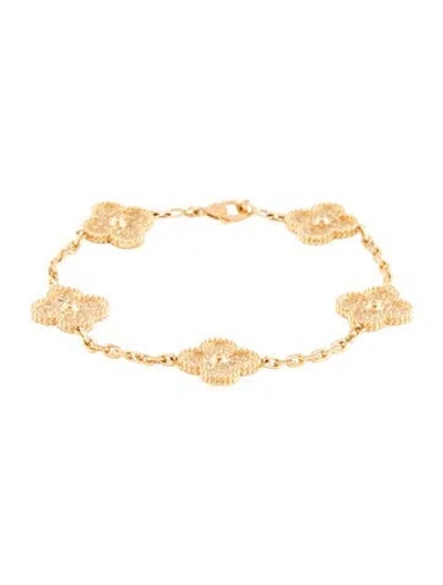 Pre-owned Van Cleef & Arpels Vintage Alhambra 5 Motif Bracelet, 7" In Multicolor