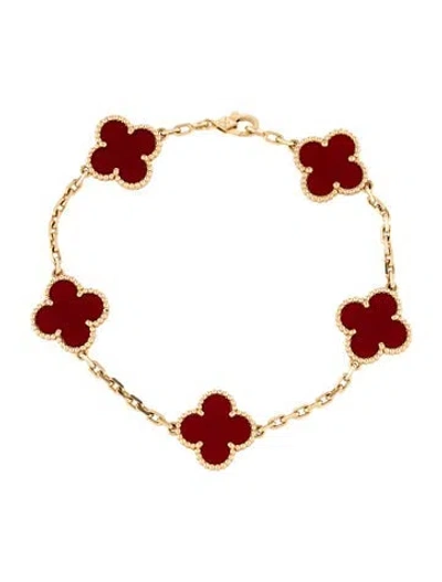 Pre-owned Van Cleef & Arpels Vintage Alhambra 5 Motif Bracelet, 7" In Multicolor
