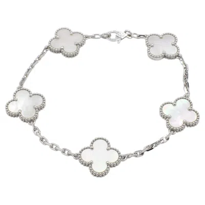 Pre-owned Van Cleef & Arpels Vintage Alhambra 5 Motif White Gold Mother Of Pearl Bracelet