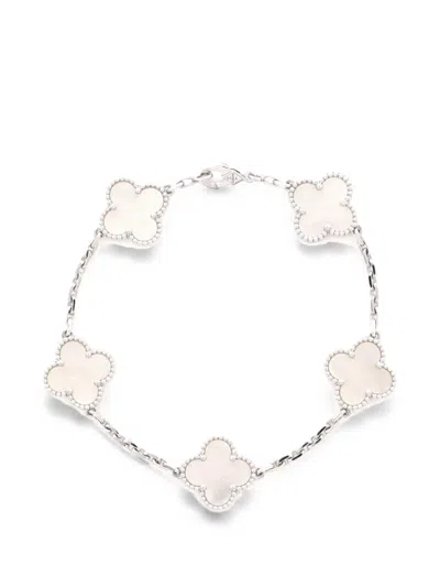 Pre-owned Van Cleef & Arpels Vintage Alhambra 5 Motifs 18k White Gold And Mother Of Pearl Bracelet In Silver