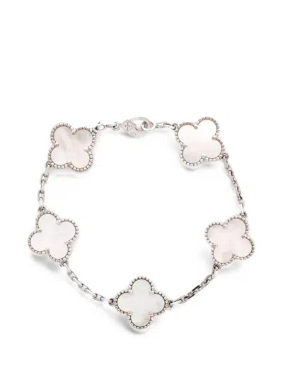 Pre-owned Van Cleef & Arpels Vintage Alhambra 5 Motifs 18k White Gold And Mother Of Pearl Bracelet In Silver