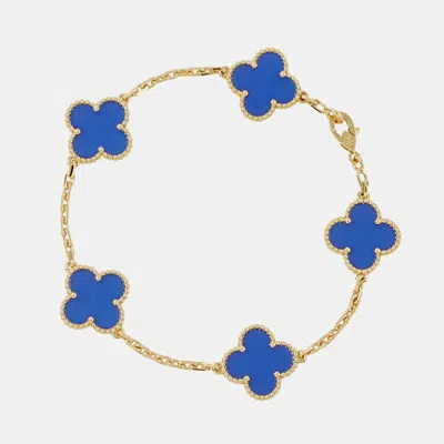 Pre-owned Van Cleef & Arpels Vintage Alhambra 5 Motifs 18k Yellow Gold And Agate Bracelet