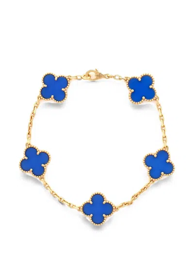 Pre-owned Van Cleef & Arpels Vintage Alhambra 5 Motifs 18k Yellow Gold And Agate Bracelet
