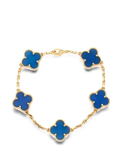 Pre-owned Van Cleef & Arpels Vintage Alhambra 5 Motifs 18k Yellow Gold And Agate Bracelet