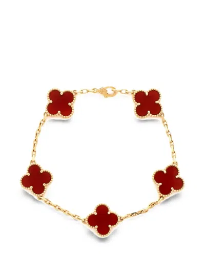 Pre-owned Van Cleef & Arpels Vintage Alhambra 5 Motifs 18k Yellow Gold And Carnelian Bracelet