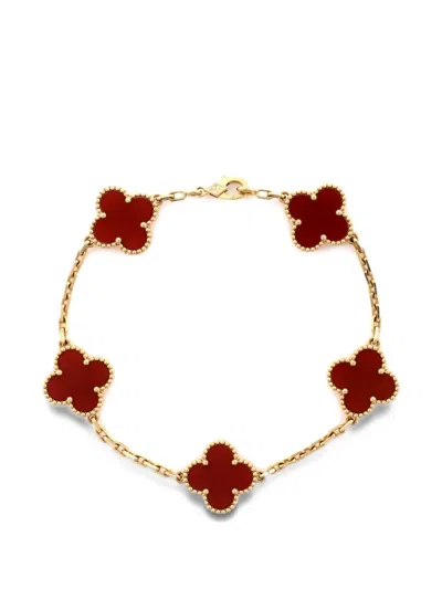 Pre-owned Van Cleef & Arpels Vintage Alhambra 5 Motifs 18k Yellow Gold And Carnelian Bracelet