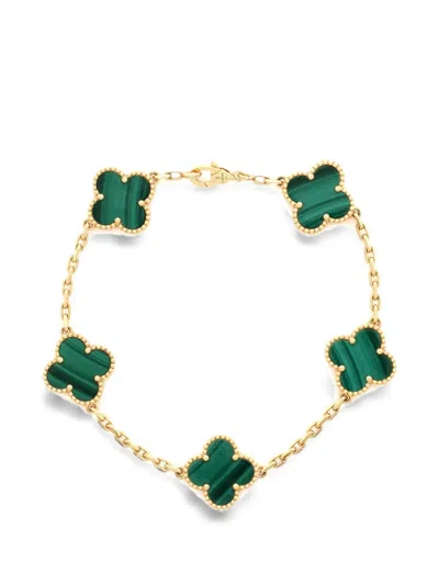 Pre-owned Van Cleef & Arpels Vintage Alhambra 5 Motifs 18k Yellow Gold And Malachite Bracelet
