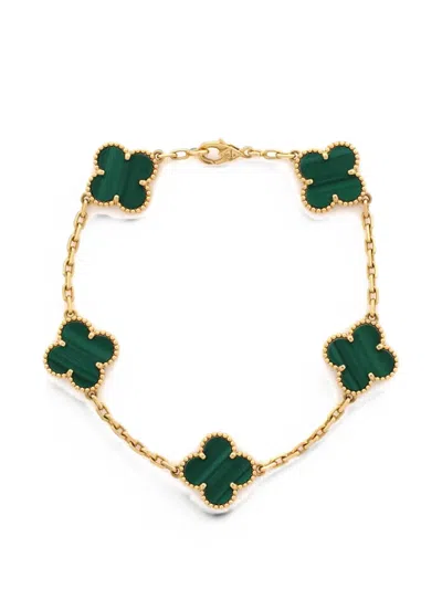 Pre-owned Van Cleef & Arpels Vintage Alhambra 5 Motifs 18k Yellow Gold And Malachite Bracelet
