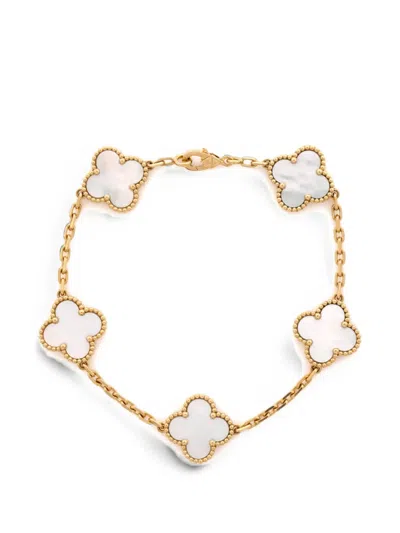 Pre-owned Van Cleef & Arpels Vintage Alhambra 5 Motifs 18k Yellow Gold And Mother Of Pearl Bracelet