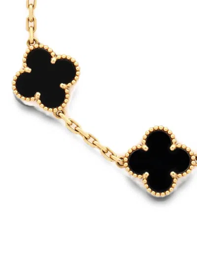 Pre-owned Van Cleef & Arpels Vintage Alhambra 5 Motifs 18k Yellow Gold And Onyx Bracelet