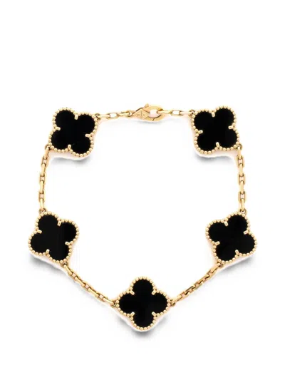Pre-owned Van Cleef & Arpels Vintage Alhambra 5 Motifs 18k Yellow Gold And Onyx Bracelet