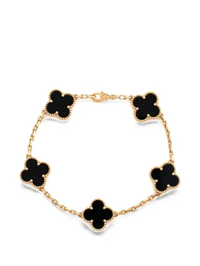 Pre-owned Van Cleef & Arpels Vintage Alhambra 5 Motifs 18k Yellow Gold And Onyx Bracelet