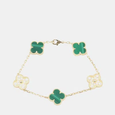 Pre-owned Van Cleef & Arpels Vintage Alhambra 5 Motifs 18k Yellow Gold Malachites Bracelet