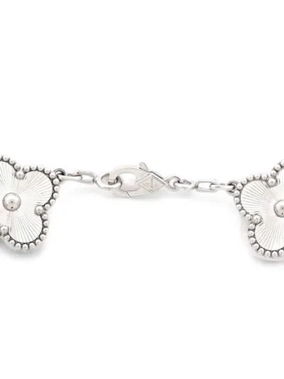 Pre-owned Van Cleef & Arpels Vintage Alhambra 5 Motifs Guilloche 18k White Gold Bracelet In Silver