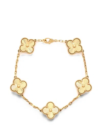 Pre-owned Van Cleef & Arpels Vintage Alhambra 5 Motifs Guilloche 18k Yellow Gold Bracelet