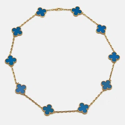 Pre-owned Van Cleef & Arpels Vintage Alhambra Agate 18k Yellow Gold 10 Motif Station Necklace