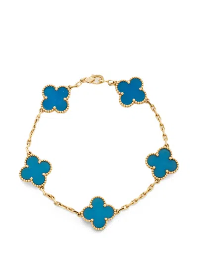 Pre-owned Van Cleef & Arpels Vintage Alhambra Agate Bracelet In Gold