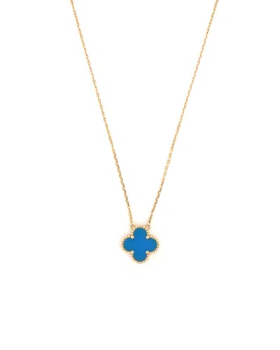 Van Cleef & Arpels Vintage Alhambra Blue Agate Necklace In Gold