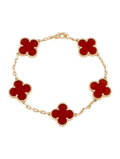 Pre-owned Van Cleef & Arpels Vintage Alhambra Bracelet, 5 Motifs, 6" In Red