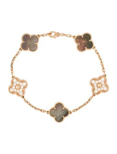Pre-owned Van Cleef & Arpels Vintage Alhambra Bracelet, 5 Motifs, 7" In Gray