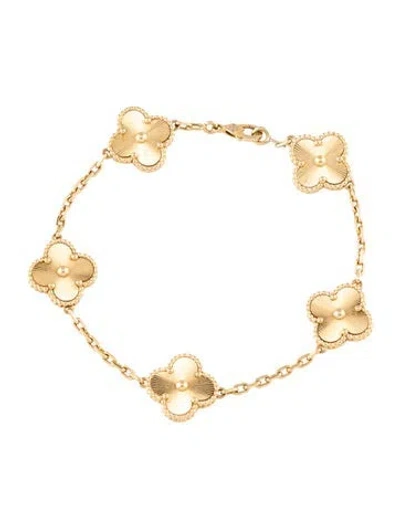 Pre-owned Van Cleef & Arpels Vintage Alhambra Bracelet, Guilloché 5 Motifs, Bracelet, 7" In Multi