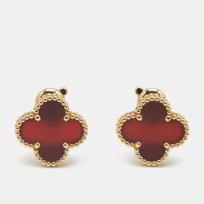 Pre-owned Van Cleef & Arpels Vintage Alhambra Carnelian 18k Yellow Gold Earrings