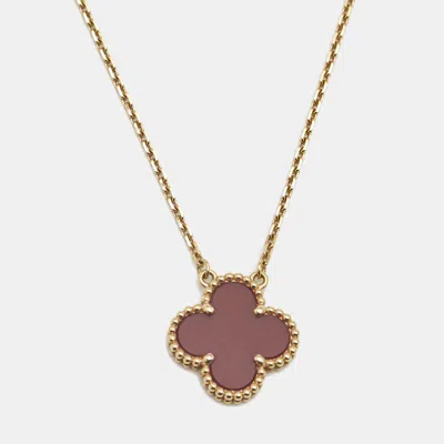 Pre-owned Van Cleef & Arpels Vintage Alhambra Carnelian 18k Yellow Gold Necklace