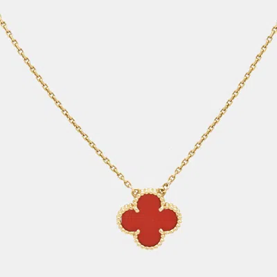 Pre-owned Van Cleef & Arpels Vintage Alhambra Carnelian 18k Yellow Gold Pendant Necklace