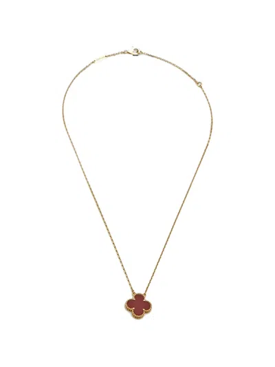 Pre-owned Van Cleef & Arpels Vintage Alhambra Carnelian Necklace In Gold