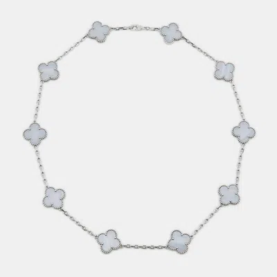 Pre-owned Van Cleef & Arpels Vintage Alhambra Chalcedony 18k White Gold 10 Motif Station Necklace