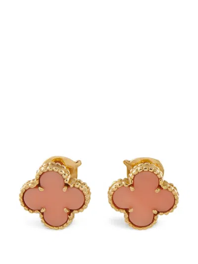 Pre-owned Van Cleef & Arpels Vintage Alhambra Coral Clip-on Earrings In Gold