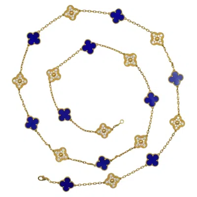 Pre-owned Van Cleef & Arpels Van Cleef And Arpels Vintage 'alhambra' Diamond And Lapis Necklace In Multiple