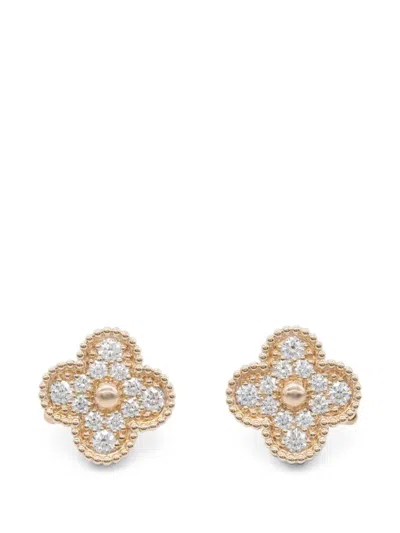 Pre-owned Van Cleef & Arpels Vintage Alhambra Diamond Earrings In Pink