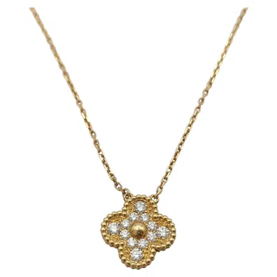 Pre-owned Van Cleef & Arpels Vintage Alhambra Diamond Pave 1 Motif Gold Pendant Necklace In Multiple