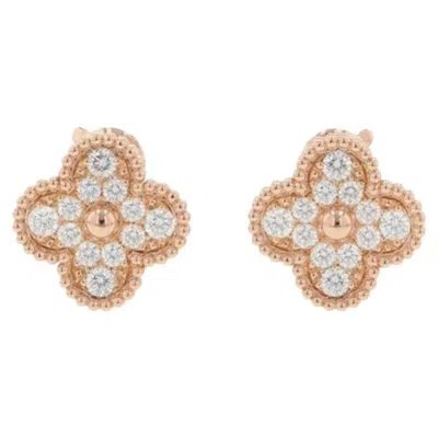 Pre-owned Van Cleef & Arpels Vintage Alhambra Diamond Pave 18 Karat Rose Gold Earrings In Red