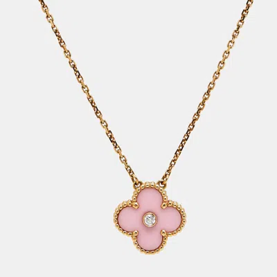 Pre-owned Van Cleef & Arpels Vintage Alhambra Diamond Porcelain Limited Edition Rose Gold Necklace