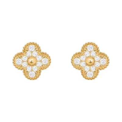 Pre-owned Van Cleef & Arpels Vintage Alhambra Earrings By Van Cleef And Arpels Pair 18k Yellow Gold + Diamond