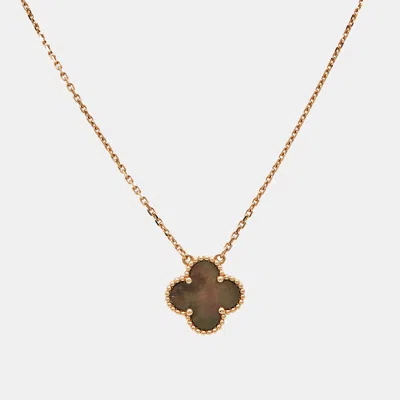 Pre-owned Van Cleef & Arpels Vintage Alhambra Grey Mother Of Pearl 18k Rose Gold Necklace