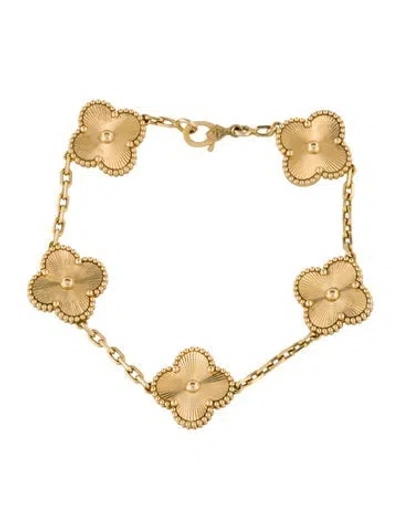 Pre-owned Van Cleef & Arpels Vintage Alhambra Guilloché 5 Motif Bracelet, 6.25" In Multi