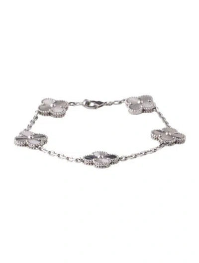 Pre-owned Van Cleef & Arpels Vintage Alhambra Guilloche 5 Motif Bracelet, 7" In Multi
