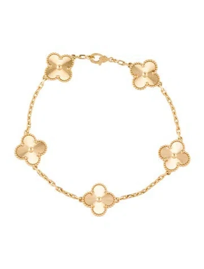 Pre-owned Van Cleef & Arpels Vintage Alhambra Guilloché 5 Motif Bracelet, 7.75" In Multi