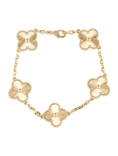Pre-owned Van Cleef & Arpels Vintage Alhambra Guilloché Bracelet, 5 Motifs, 6.25" In Multi