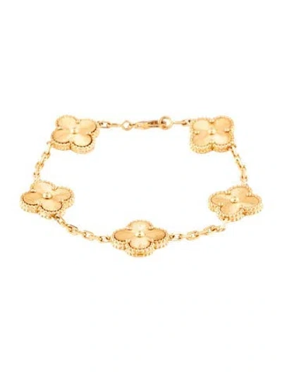 Pre-owned Van Cleef & Arpels Vintage Alhambra Guilloché Bracelet, 5 Motifs, 6.25" In Multicolor