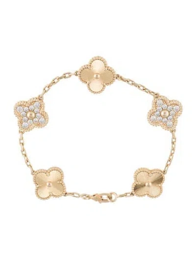 Pre-owned Van Cleef & Arpels Vintage Alhambra Guilloché Bracelet, 5 Motifs, 6.25" In Multicolor