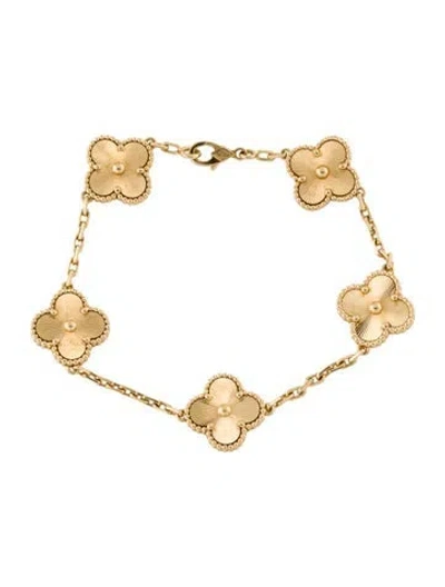 Pre-owned Van Cleef & Arpels Vintage Alhambra Guilloché Bracelet, 5 Motifs, 6.5" In Multi