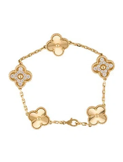 Pre-owned Van Cleef & Arpels Vintage Alhambra Guilloché Bracelet, 5 Motifs, 6.5" In Multicolor