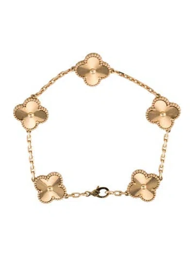 Pre-owned Van Cleef & Arpels Vintage Alhambra Guilloché Bracelet, 5 Motifs, 6.75" In Multi